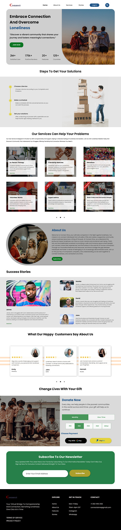 Home Page For Anti-Lonliness Website anti loneliness connection design donate figma friends homepage landing page lonliness marathon success ui ux volunteer web design website