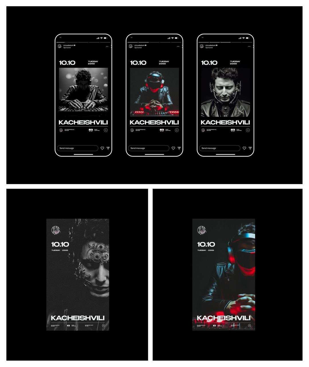 Circus Club & Artist Brandning ai branding dj generative art instagram music poster social media ui ux