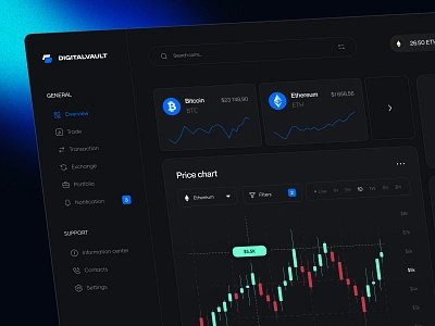 Crypto Web App app application bitcoin black chart crypto ethereum ui uiux ux web webdesign