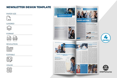 Business Multipurpose Newsletter 4 Pages business company corporate design flyer leaflet magazine news newspaper profile