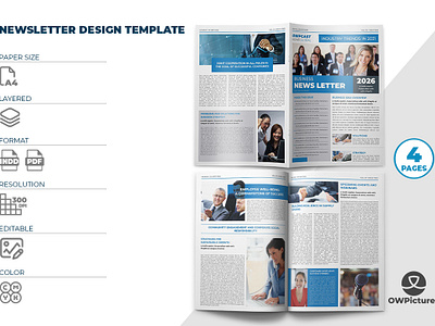 Business Multipurpose Newsletter 4 Pages business company corporate design flyer leaflet magazine news newspaper profile