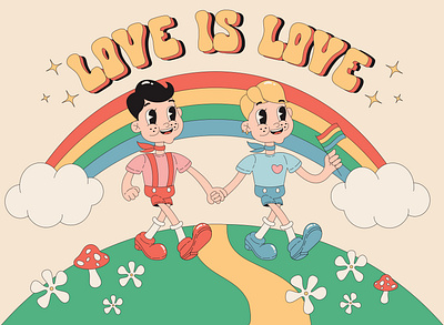 Illustration "love is love" animation cartoon design graphic design groovy illustration retro vector vintage y2k