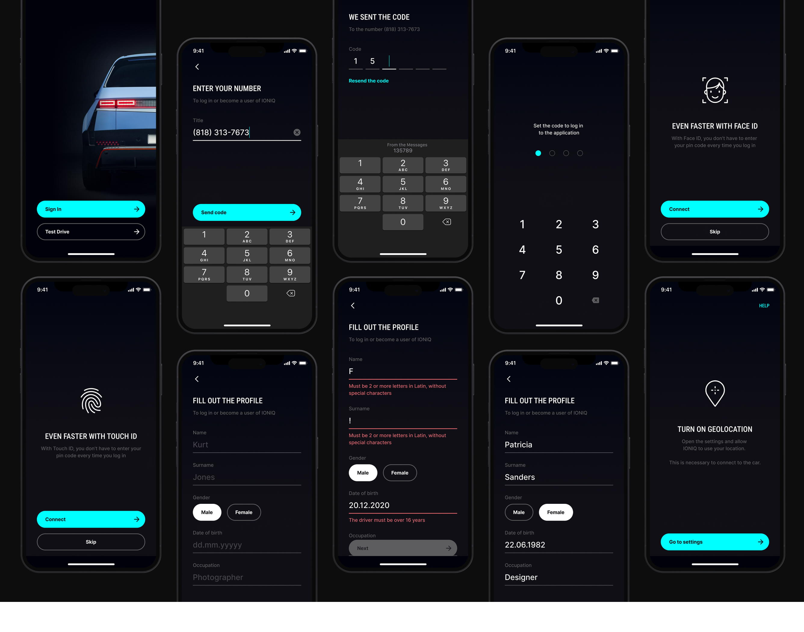 Smart car app registration steps app auto car electric smart ui