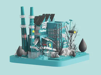 Apocalyptic city - Factory 3d animation ar blockchain branding building city game illustration isometric landing page lowpoly motion graphics render texture town unity vr web3 webdesign