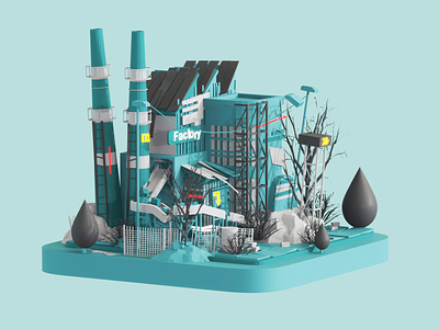 Apocalyptic city - Factory 3d animation ar blockchain branding building city game illustration isometric landing page lowpoly motion graphics render texture town unity vr web3 webdesign