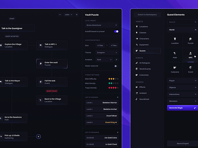 No Code Content Builder - RPG builder colorful dark design desktop app figma games gaming no code rpg ui user interface