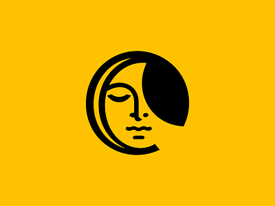 Lady Moon Logo branding circular design emblem face geometric icon illustration logo mark minimalist moon night portrait sleep vector woman yellow