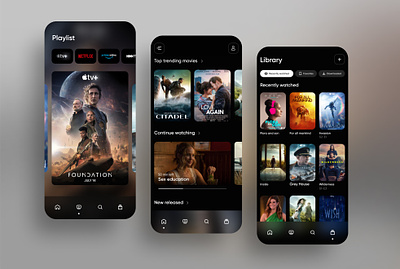 Movie streaming app app app design apple tv application branding design film mobile movie netflix playlist screens tv shows ui ux