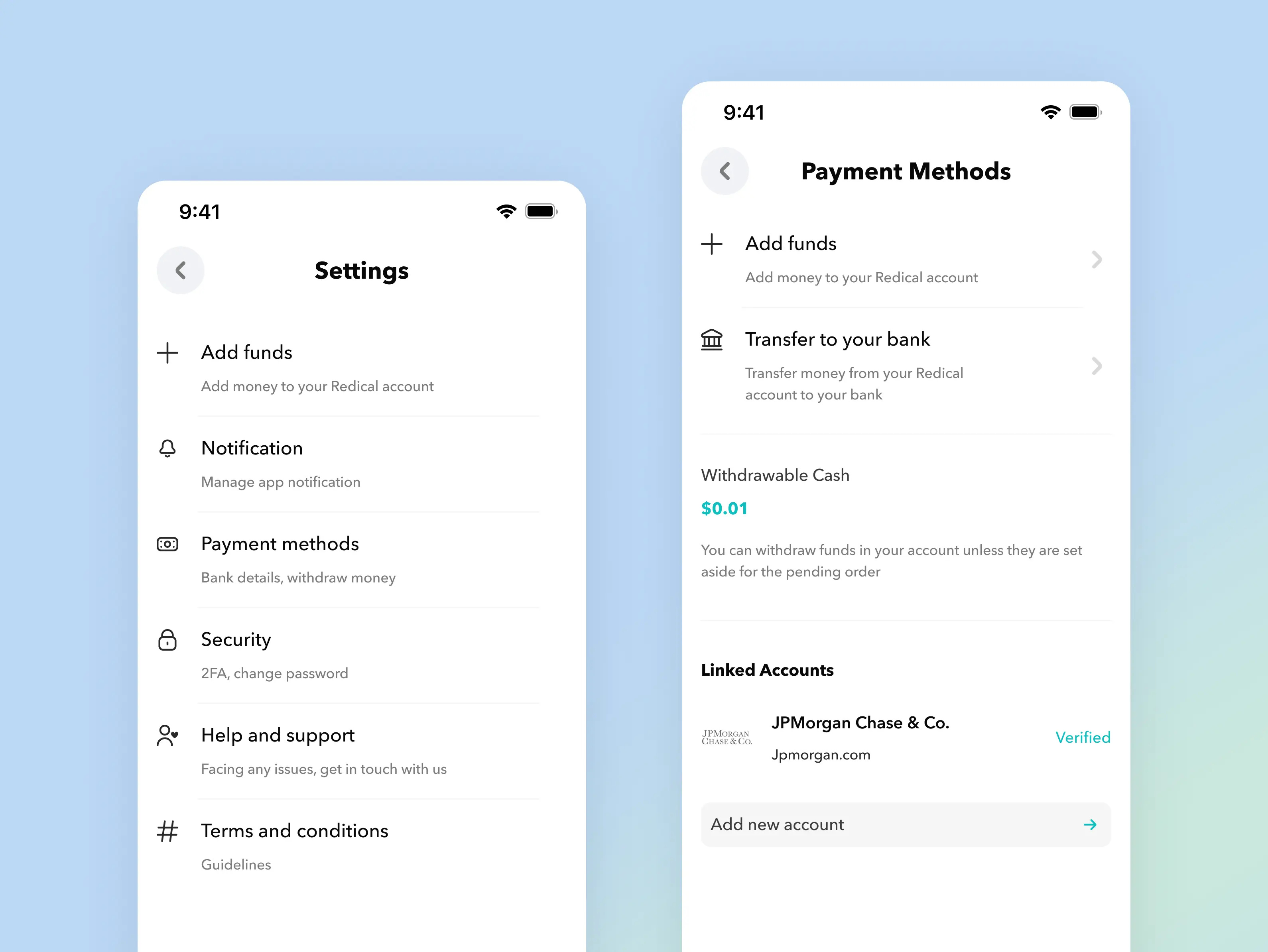 Setting page for investment platform aesthetic app clean creative crypto design figma graphic design minimal mobile money settings ui uiux ux