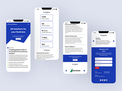 Mobile view; landing page, recruitment agency branding design mobile view ui