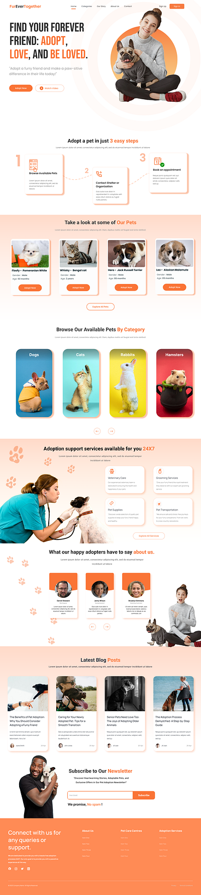 Pet Adoption Website Landing Page design hero section homepage landing pet adoption pet website ui ux visual design web design