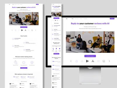 Responsive design for reviews replying service adaptive ai landing landing page responsive responsive design ui ux web