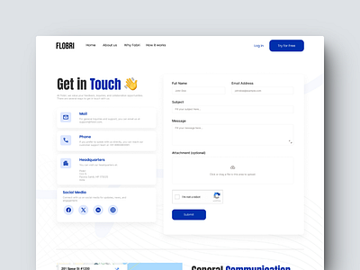 Flobri - Contact Us Page company profile design mobile app ui uiux ux web design