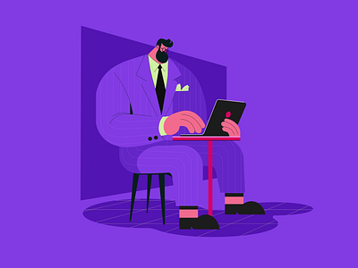 Modern Businessman Illustration Working on Laptop cartoon character character design design flat illustration vector