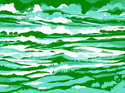 Green Panoramic Landscape clouds forest illustration landscape panoramic sky trees woodland