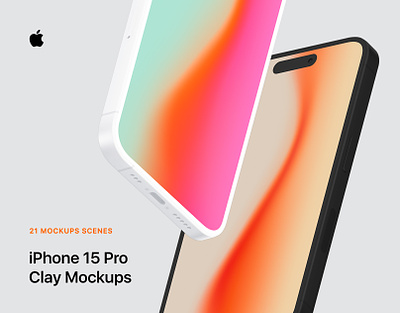iPhone 15 Pro - 21 Clay Mockups Scenes - PSD apple apple iphone bundle clay customizable device display iphone 15 iphone 15 pro iphone 15 pro clay iphone clay mockup mobile mock up mockup phone presentation psd smartphone template xdr