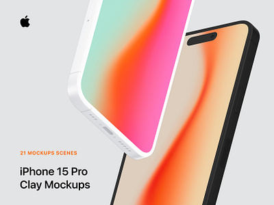 iPhone 15 Pro - 21 Clay Mockups Scenes - PSD apple apple iphone bundle clay customizable device display iphone 15 iphone 15 pro iphone 15 pro clay iphone clay mockup mobile mock up mockup phone presentation psd smartphone template xdr