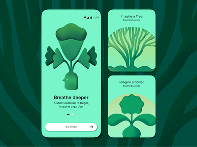 Mindfulness App app app design branding breathing exercises calm card illustration digital illustration flower graphic design illustration meditation nature onboarding illustration peace person tree ui ui illustration