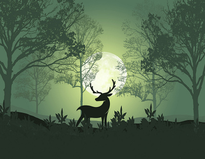 A lonely baby Reindeer in a deep mysterious foggy forest create vector art design digital art graphic design graphic designer illustration landscape