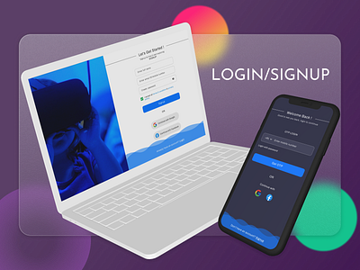 Login & Signup page biometric login dark mode desktopview iphone mockup light mode loginpage loginsignup macbook mockup mobileview mockups signup page uiux uxdesign