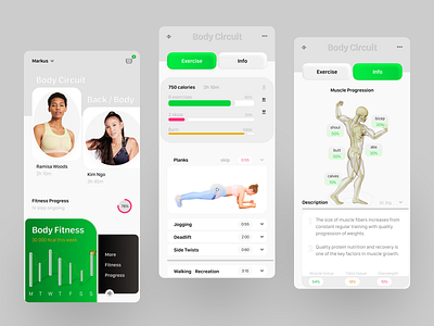 fitness app 2 app body branding dashboard design fitness graphic design gray interactive mobile app profile sport app stats ui ux vector video tutorial