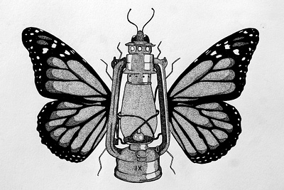 Lantern Butterfly ink on paper 29 x 42 cm artwork butterfly drawing graphic design illustration illustrator ink lantern micron pointillism