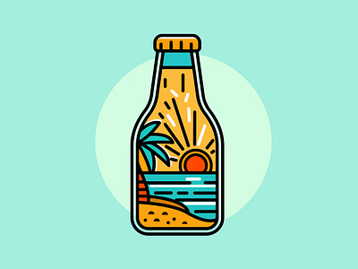 Bottled Beach Beauty - Monoline Badge badge logo beach bear bottle bottle branding camping logo coast illustration line art logo design monoline monoline badge mountain logo outdoor logo patch patch design poster retro logo sea sunset