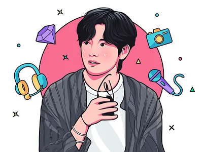 Kim Taehyung | V BTS | Cartoon Vector Portrait art bts celebrity color creative design graphic design illustrations inspiration k pop kim taehyung line art music new pop culture shading style vector vector art visual arts