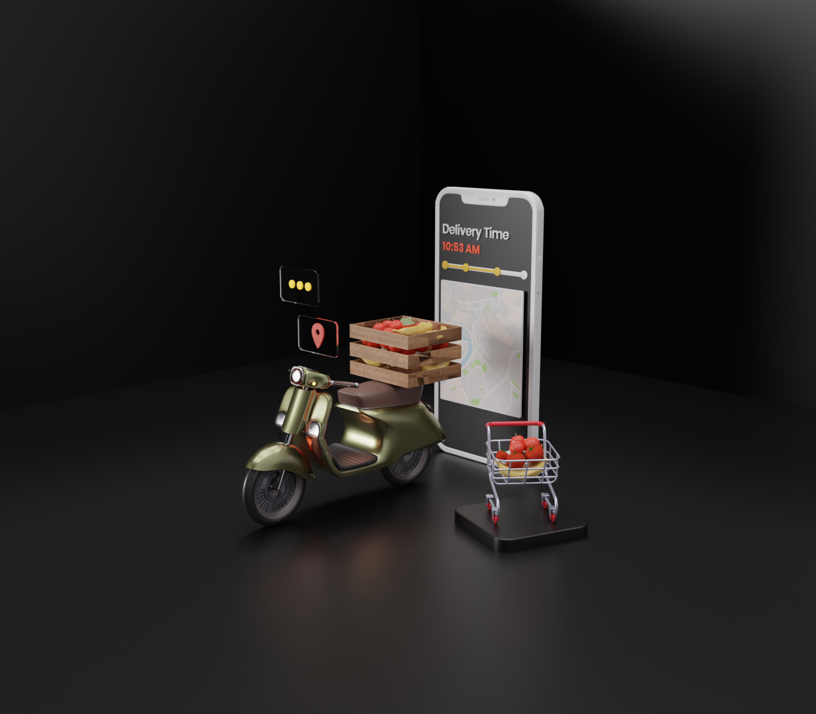 Grocery Delivery Service - 3D Banner 3d 3d art bigbasket blender branding delivery graphic design grocery grocery delivery illustration instacart location minimal online shopping product