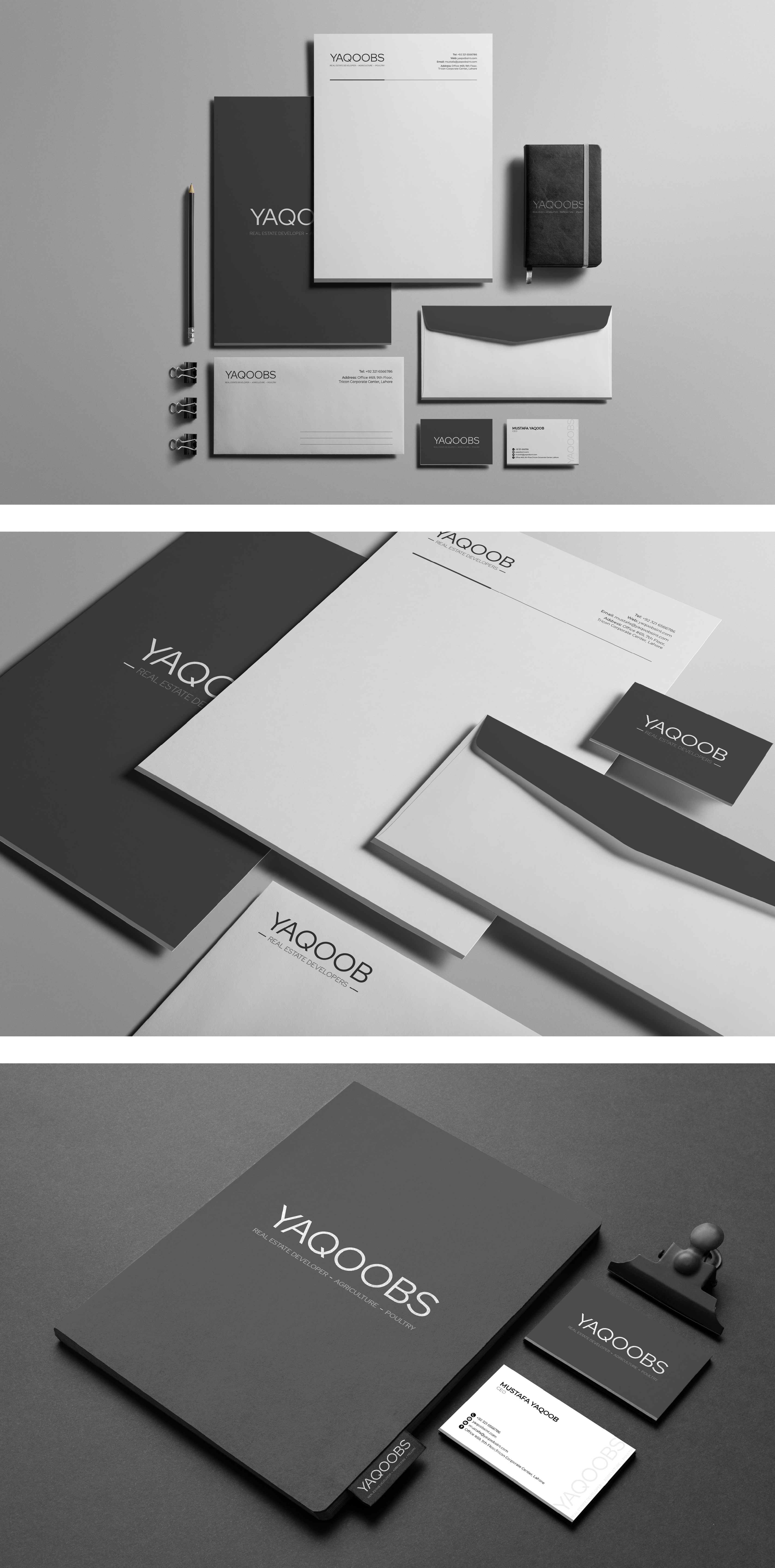 Logo and stationery design architecture logo badges black booklet branding brochure business card flyer graphic design group of company logo letterhead logo logo design poultry logo real estate logo stationery design ui website design white y logo