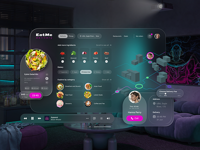 Apple Vision Pro Spatial UI – AR Food Delivery animation apple design apple vision apple vision pro ar ar design augmented reality delivery food food delivery mixed reality modern product design relax spatial ui spotify ui ux virtual reality vr