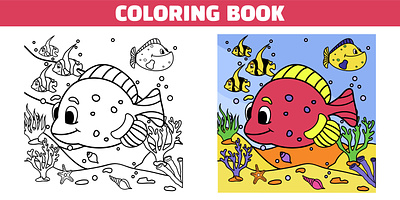 Coloring book animal book bubbles cartoon child children coloring corals draw education fish illustration leaves pencil sand school shell star underwater water