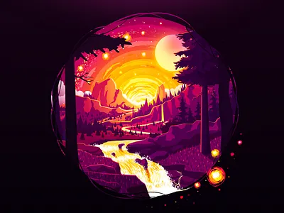 Mountain River adventure circleart flow hiking illustration journey landscape madewithsketch mountain nature natureart negative outdoors proart prok art prokopenko river scene trip warm