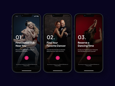 Dance App - Onboarding app app design blue branding carnaval clean colorfull commerce dance dance app dance app design hiwow ios iphone onboarding orange party photography salsa ui