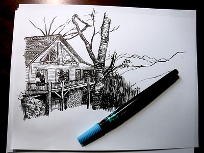 Ridge Cabin brushpen cabin drawing illustration ink