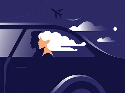VNO VIP terminal | Always Priority aiport car clouds flat flatillustration hair illustration minimal negativespace plane sky