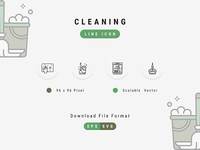 Cleaning Icon Set, Line Icon Style 96 pixel icon cleaning editable icon icon icon pack icon set line icon pixel perfect icon thin line icon ui