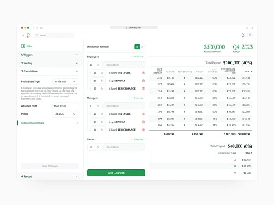 Profit-Sharing Plan Settings admin ai calculation dashboard design enterprise finance fintech minimal money product design profit saas software table ui user experience ux web app