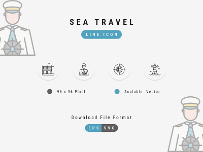 Sea Travel Icon Set, Line Icon Style 96 pixel icon editable icon icon icon pack icon set line icon pixel perfect icon sea thin line icon travel ui