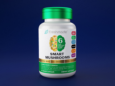 Dietary supplement packaging design 3d bottle brain branding design dietary food graphic design health supplement healthy food identity illustration logo mushroom nature packaging pharmacy supplement tablet vitamin