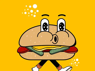Retro style burger 60s 70s burger cartoon colored design drawn eat fast food groovy hand illustration isolated logo retro trendy y2k