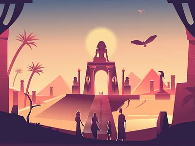Duat ancient egypt concept art dusk editorial illustration flat flat illustration game art god illustration osiris pyramid pyramids vector vector art