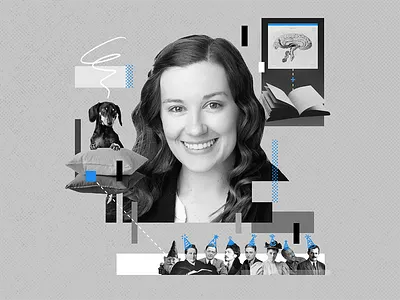 Blue Party 1920s black and white collage dog employee spotlight mind reader nji media