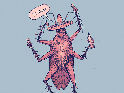 Inktober day 12: Spicey 36 days of type art cartoon character character design cockroach design drawing illustration inktober inktober 2023 insect la cucaracha mexican mexico tequila