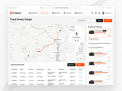 Tracking Page - Freightic analysis b2b cargo component container dashboard design detail dropdown landing page logistic product product design saas service shipment ui ux web website