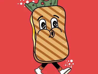 Sandwich in retro style. 60s 70s cartoon colored colorful design drawn fast food groovy hand illustration isolated logo modern retro sandwich trendy walk y2k