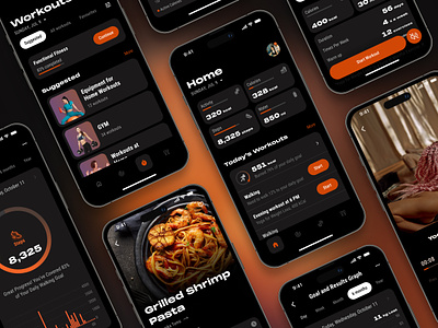 Fitness Mobile App dark mode fitness app healthcare nutrition app sport app typography uiux design