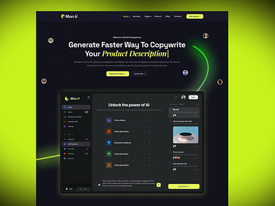 AI Writer & Copywriting Figma Template agency ai writing branding clean creative dark theme designer gradiant landing pages mockup modern saas template trendy ui ui design ux designer