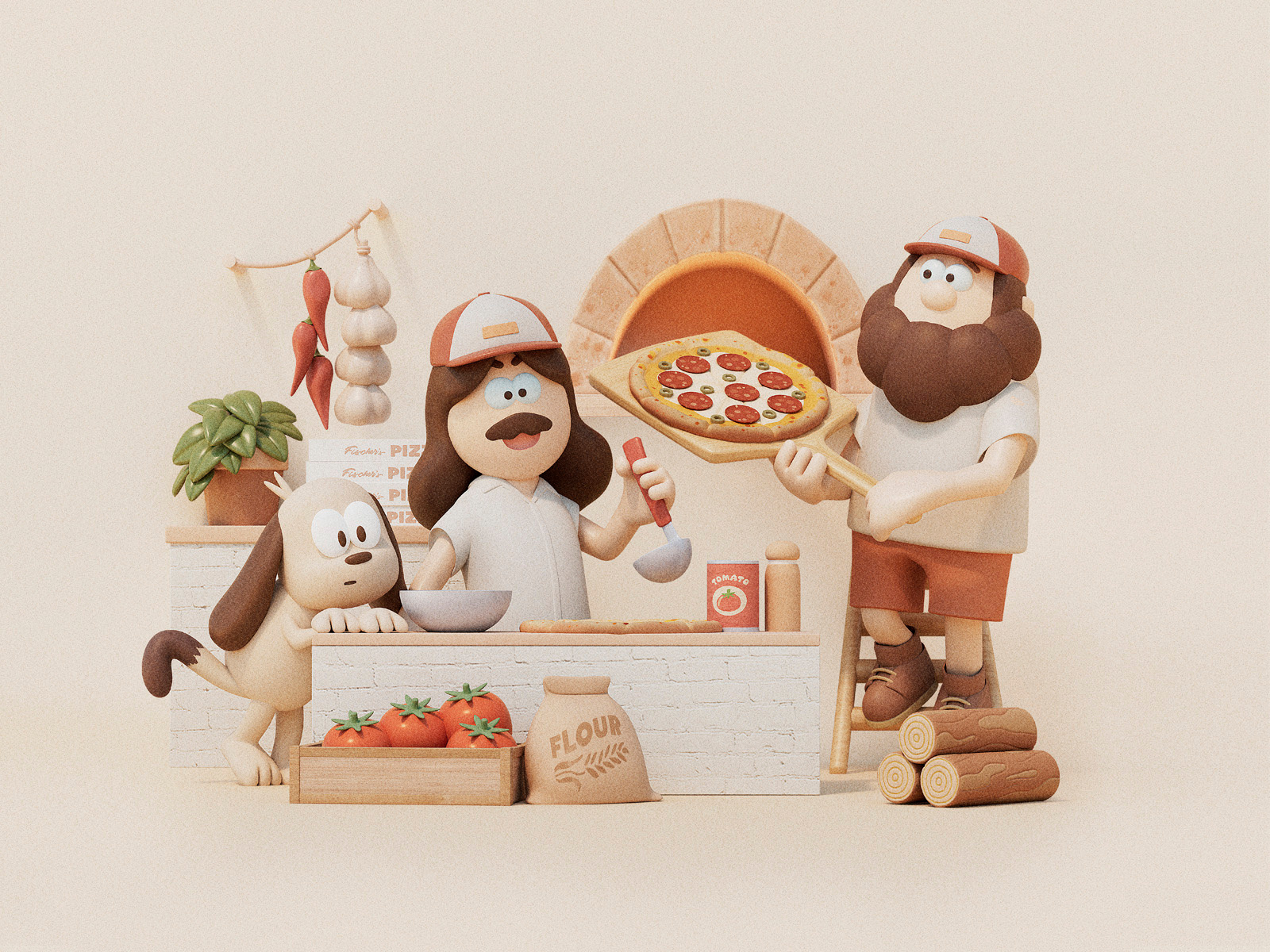 Fischer's Pizza 3d c4d character cinema4d illustration pizza