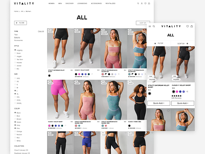 Vitality - Product Listing Page branding filters mobile navigation plp product product listing shopify plus ui design uxui